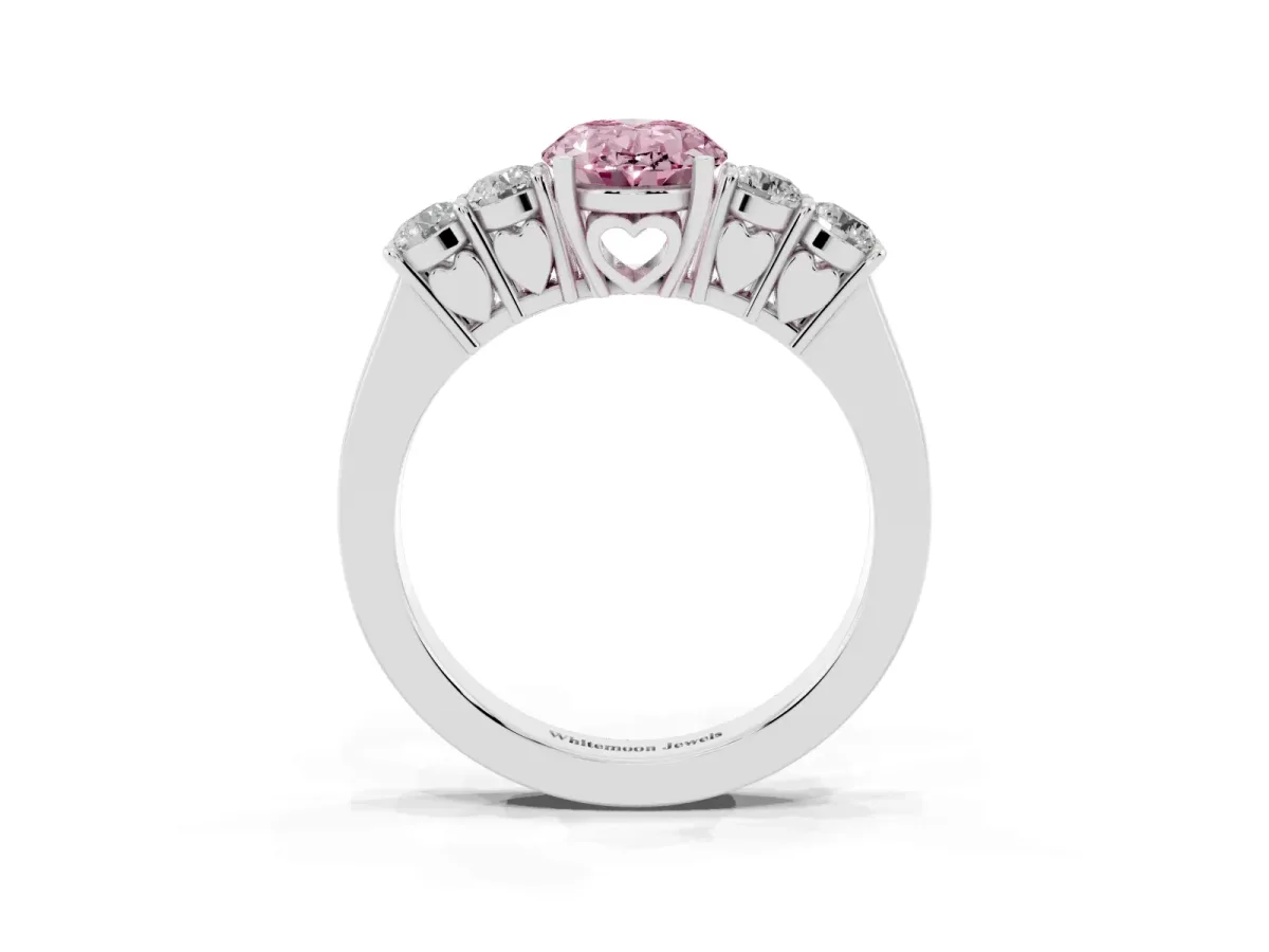 Fancy Pink Oval Cut Cut Diamond Five-Stone Prong Set White Gold Ring White gold