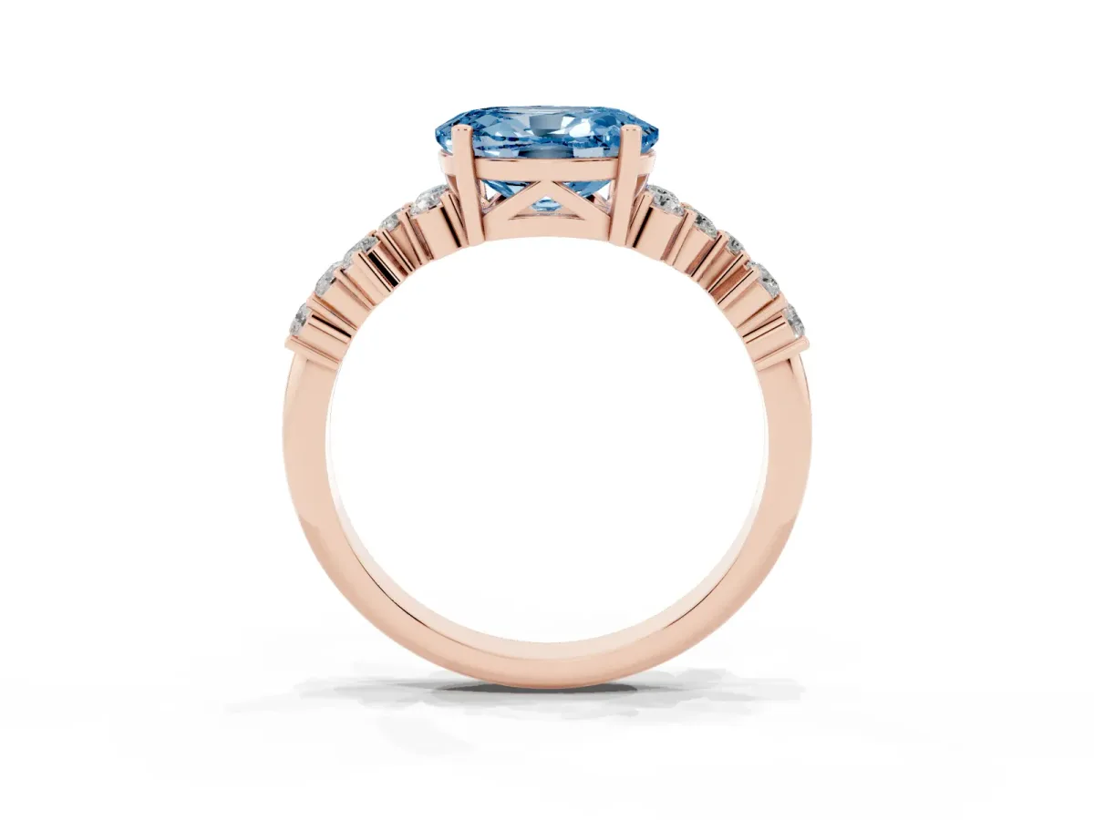 Fancy Blue Oval Cut Diamond Scattered Round Accent Ring with Prong Setting Rose gold