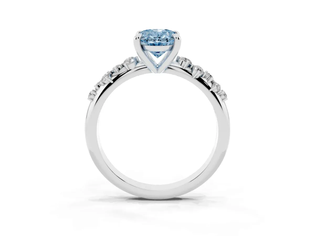 Fancy Blue Oval Cut Cut Diamond Vine Band with Four-Prong Setting Silver