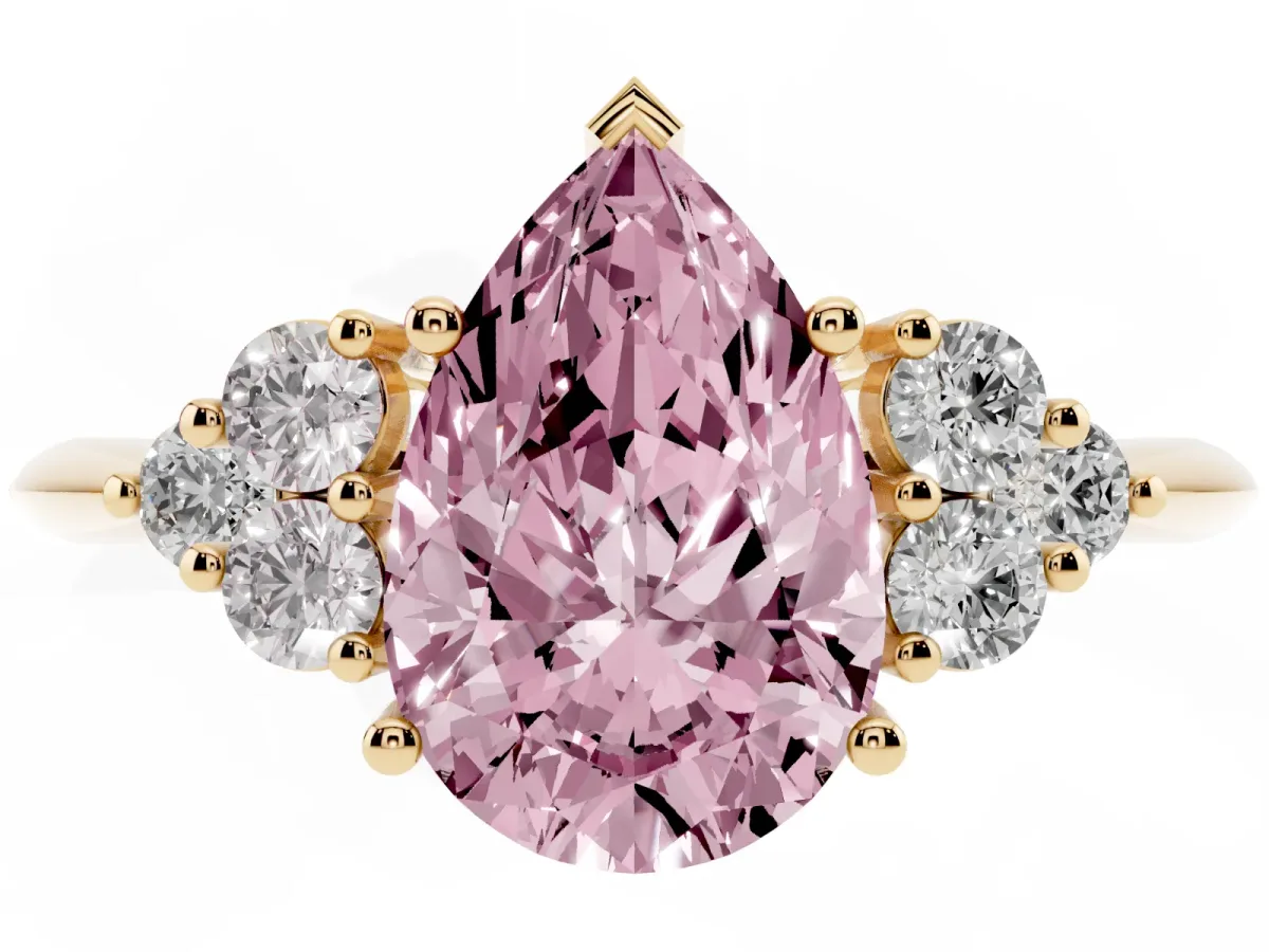 Fancy Pink Pear Cut Cut Diamond Cluster Ring with Solitaire Band and Four-Prong Setting Yellow gold