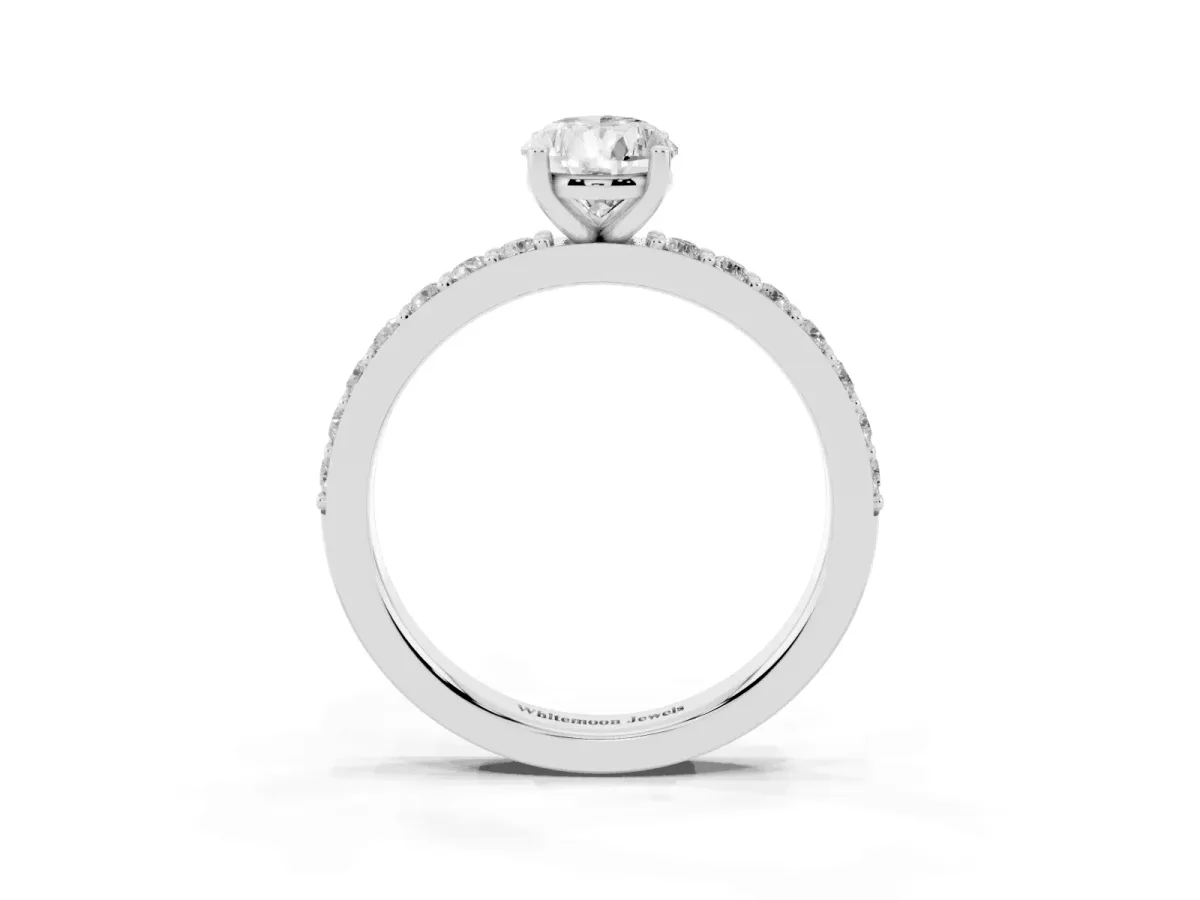 Pear Cut Cut Diamond Solitaire with Pave Band and Four-Prong Setting Silver