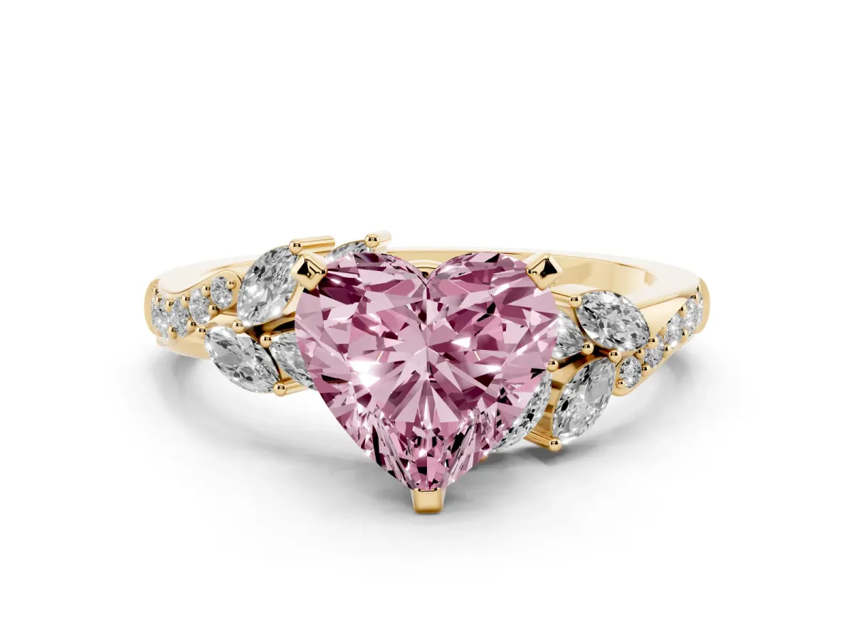 Fancy Pink Heart Cut Solitaire Marquise Twist Band with Six-Prong Setting Yellow gold