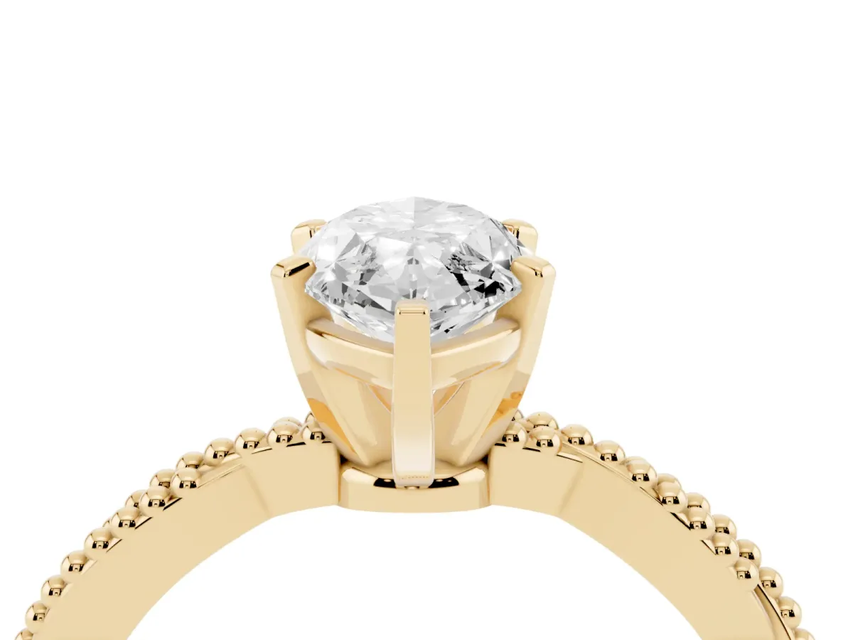 Marquise Cut Solitaire Twisted Band with Bead Prong Setting Yellow gold