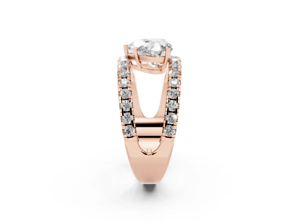 Heart Cut Solitaire Split Shank Pave Diamond Ring Rose gold