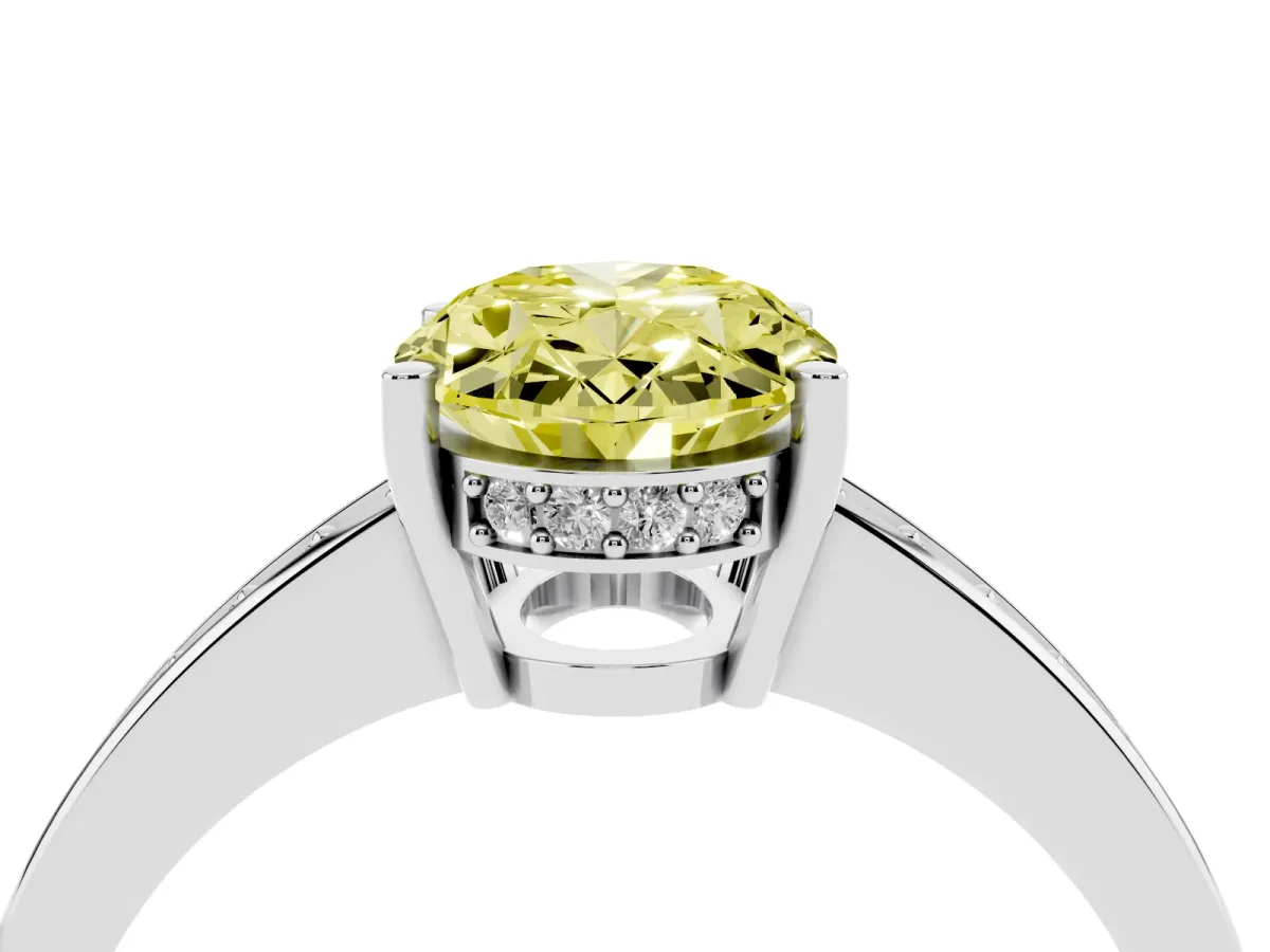 Fancy Yellow Oval Cut Solitaire Pavé Band Prong Setting Ring Silver