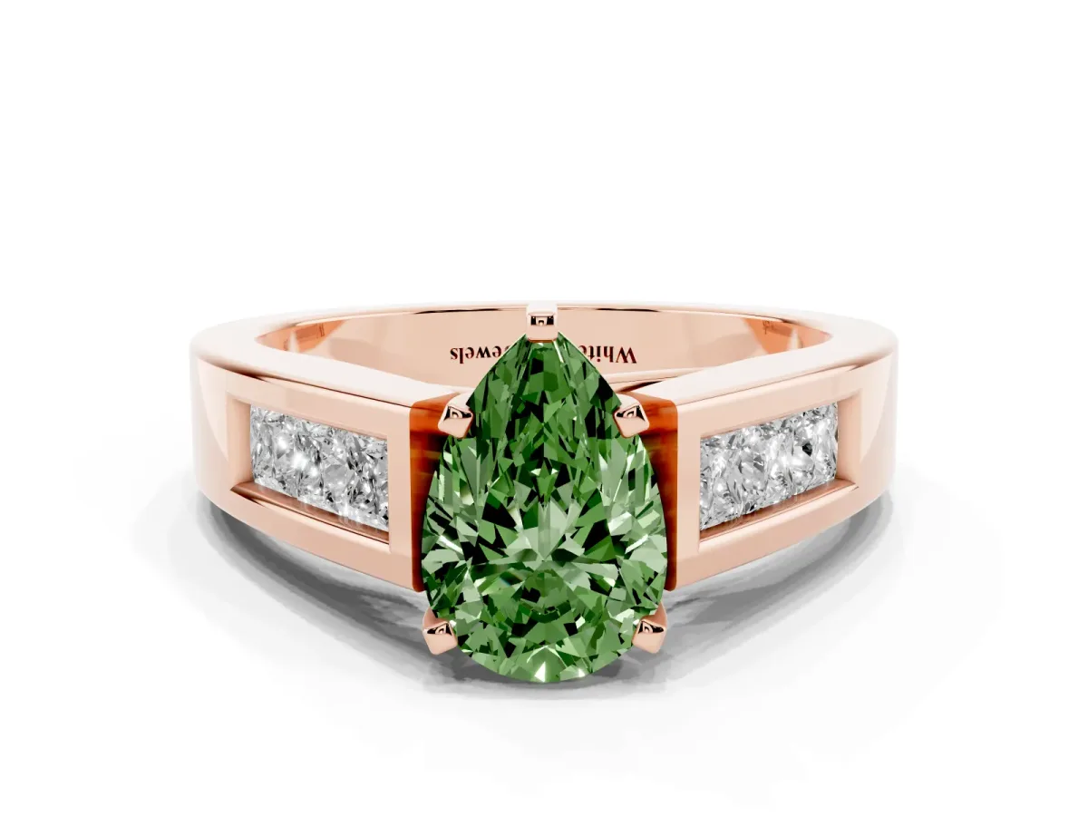 Fancy Green Pear Cut Cut Channel Set Solitaire Ring with Four-Prong Setting Rose gold