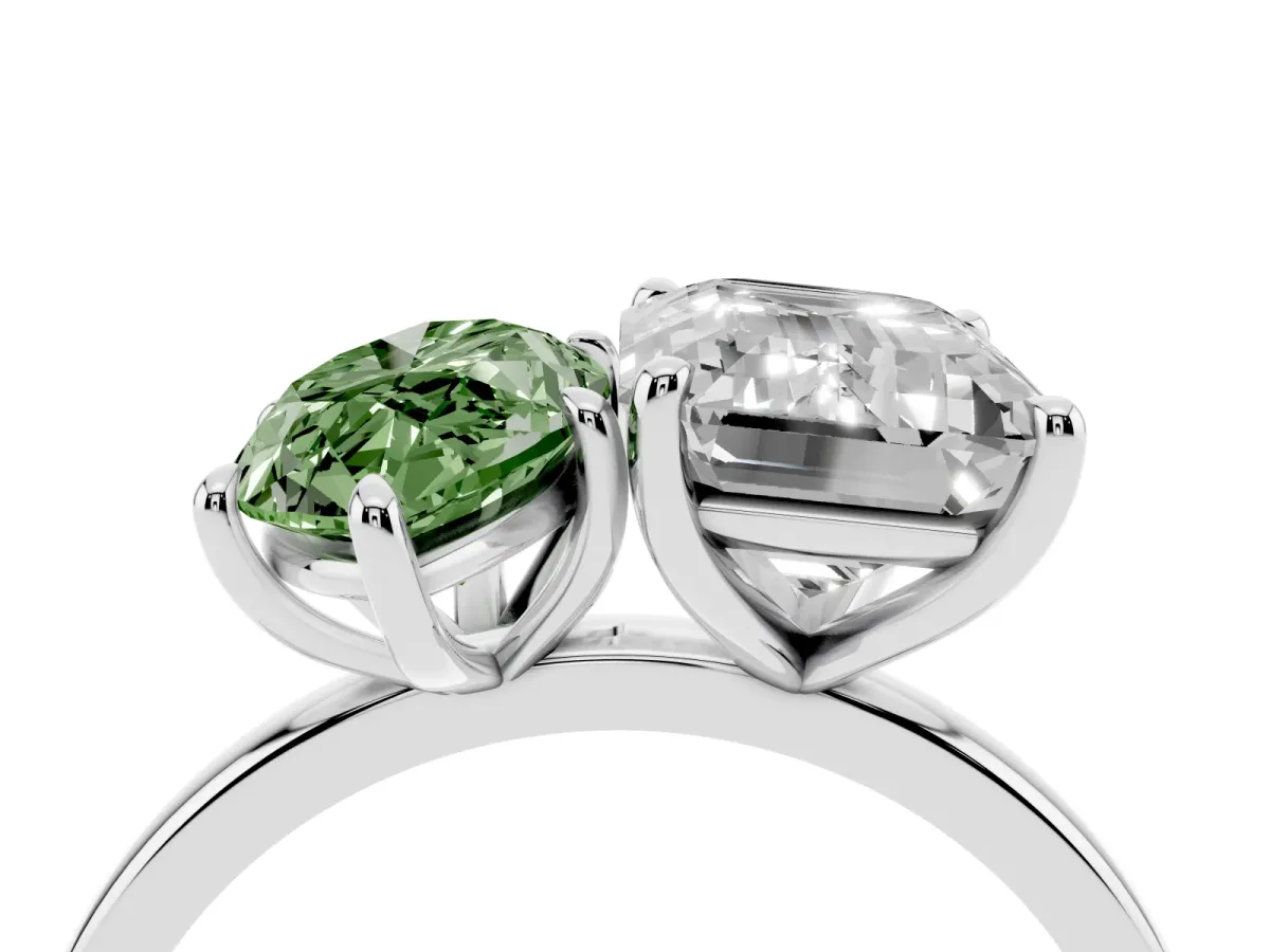 Fancy Green Marquise Cut and Emerald Cut Toi Moi Ring with Prong Setting Silver
