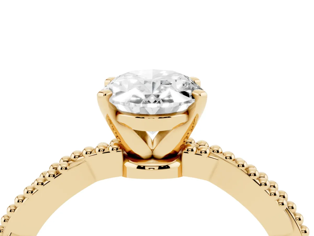 Oval Cut Solitaire Twisted Band with Bead Prong Setting Yellow gold