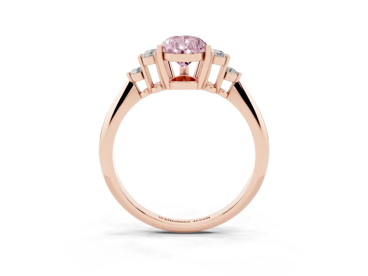 Fancy Pink Pear Cut Cut Diamond Cluster Ring with Solitaire Band and Four-Prong Setting Rose gold