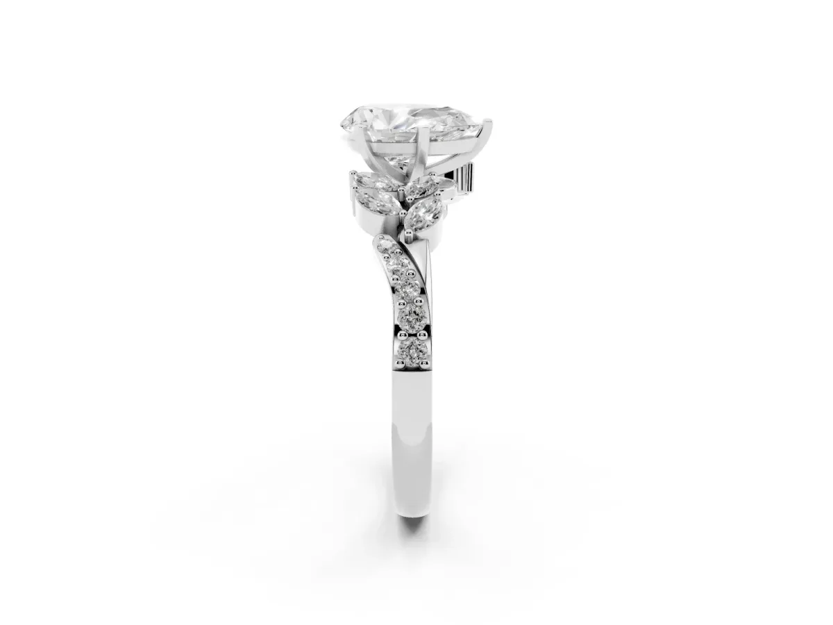 Pear Cut Solitaire Marquise Twist Band with Six-Prong Setting Silver