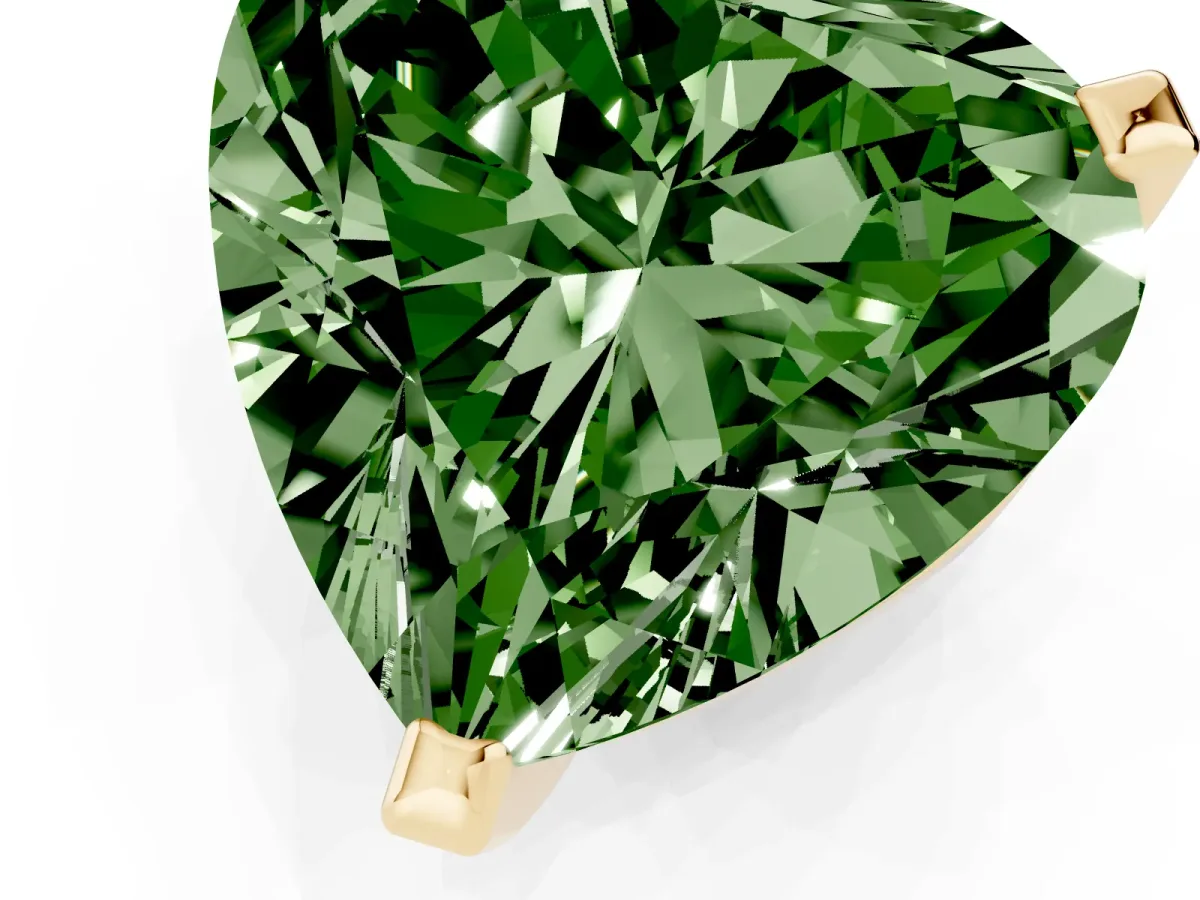 Fancy Green Heart Cut Diamond Solitaire Ring with Prong Setting and Classic Band Yellow gold