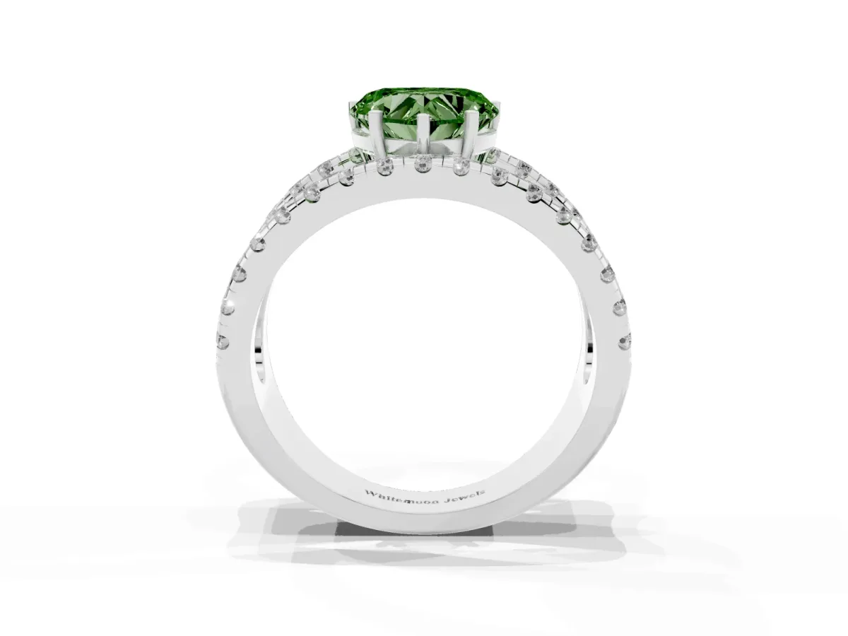 Fancy Green Heart Cut Solitaire Split Shank Pave Diamond Ring Platinum