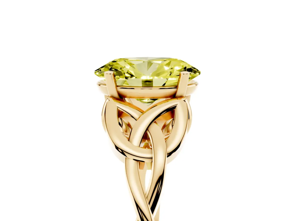 Fancy Yellow Oval Cut Diamond Solitaire Engagement Ring with Celtic Knot Band and Four-Prong Setting Yellow gold
