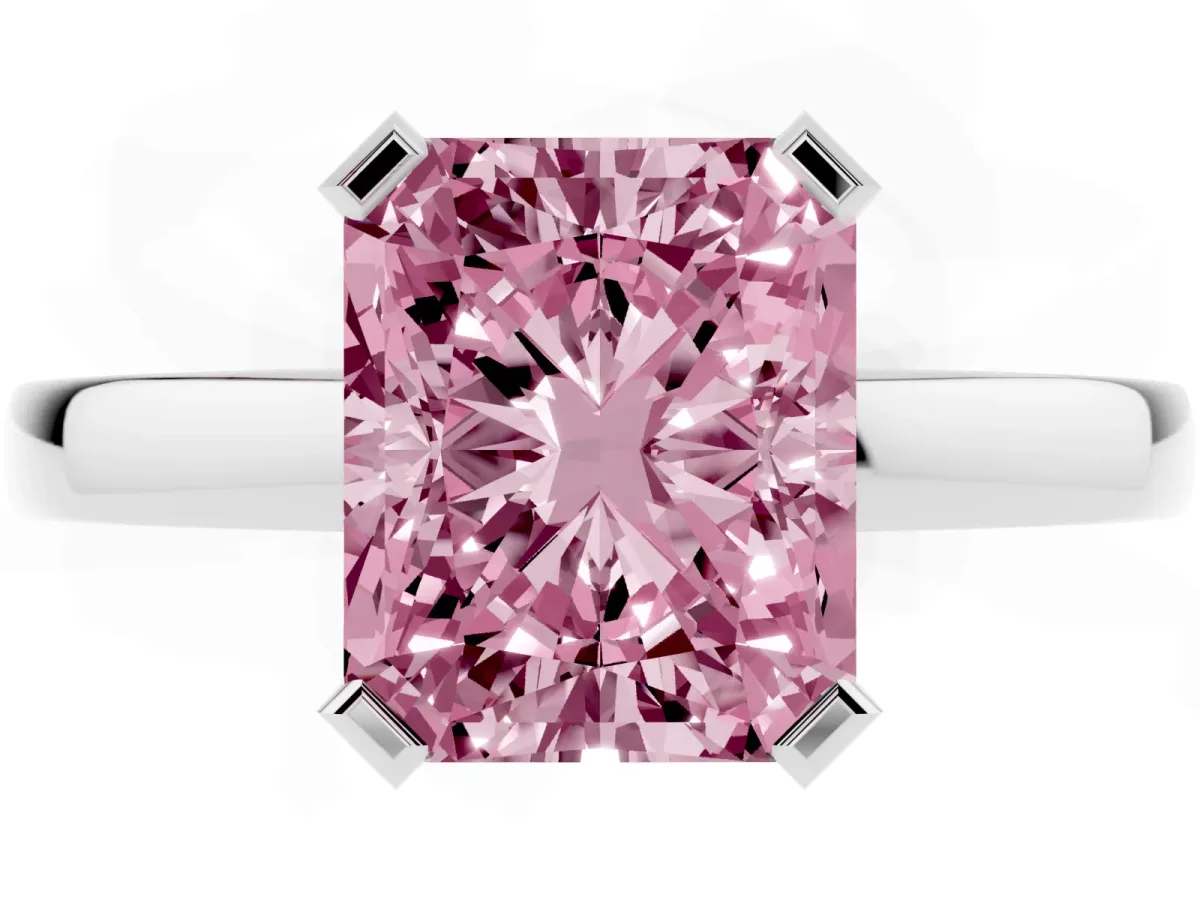 Fancy Pink Radiant Cut Cut Solitaire Ring with Four-Prong Setting and Classic Band Silver