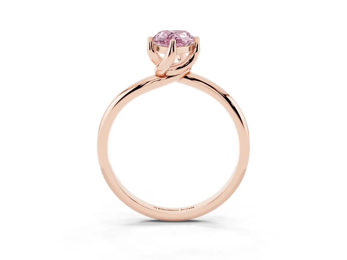 Fancy Pink Pear Cut Diamond Solitaire Engagement Ring with Four-Prong Setting and Classic Band Rose gold