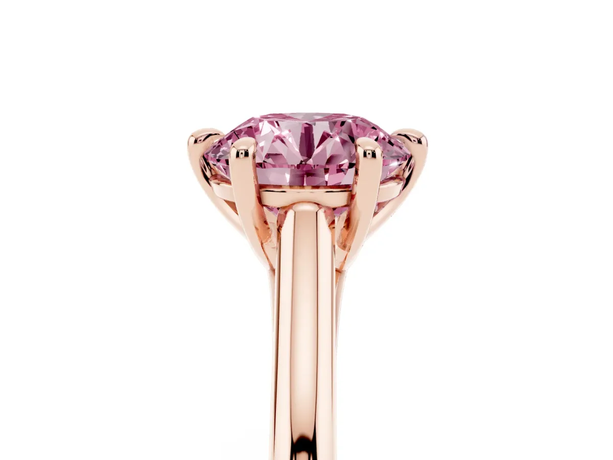 Fancy Pink Round Cut Solitaire Engagement Ring with Six-Prong Setting and Classic Band Rose gold