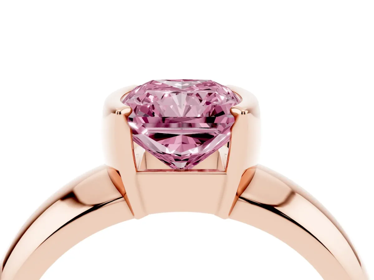 Fancy Pink Radiant Cut Solitaire Tension Set Diamond Ring with Wide Band Rose gold