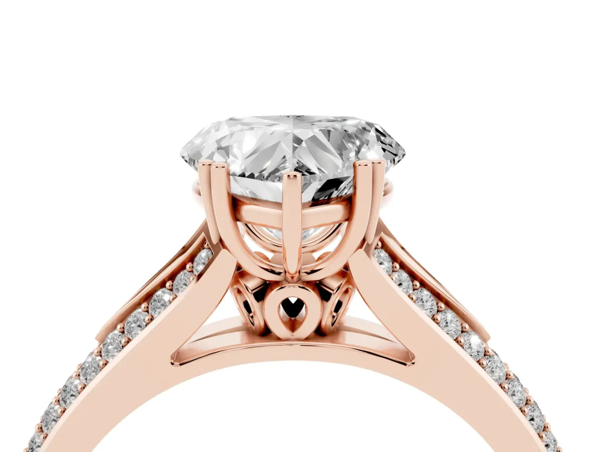 Heart Cut Diamond Split Shank Engagement Ring with Pavé Band Rose gold