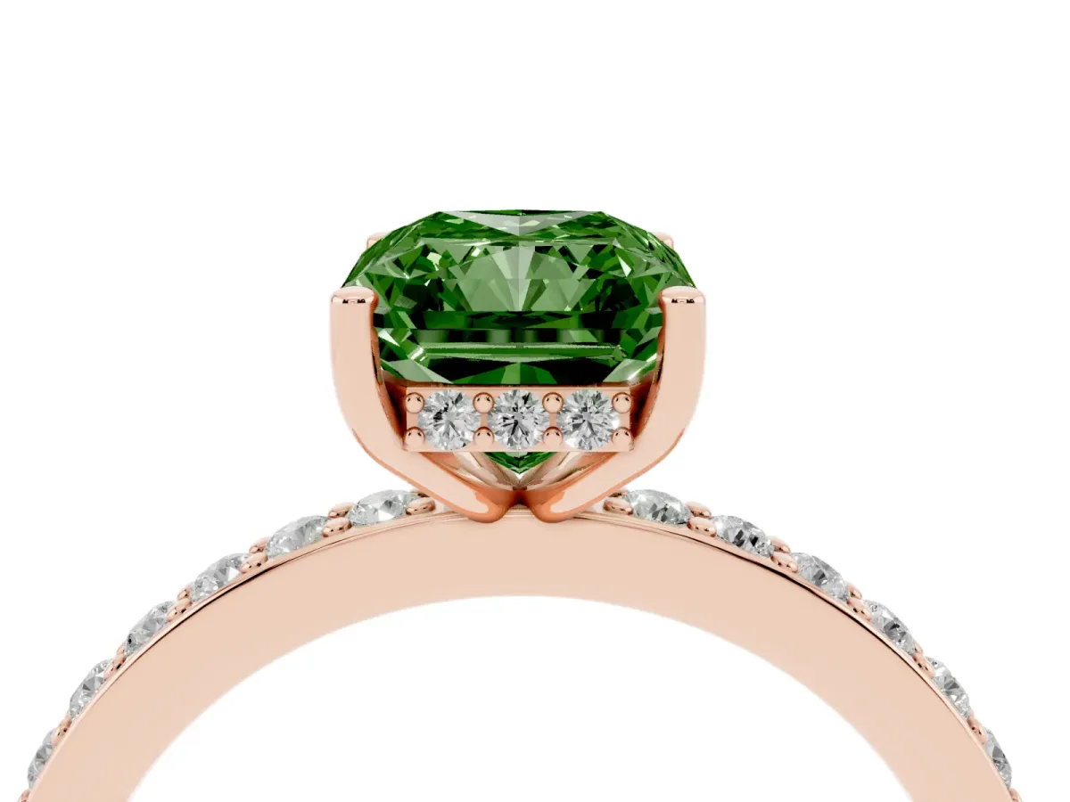 Fancy Green Radiant Cut Cut Diamond Pavé Band Ring with Four-Prong Setting Rose gold