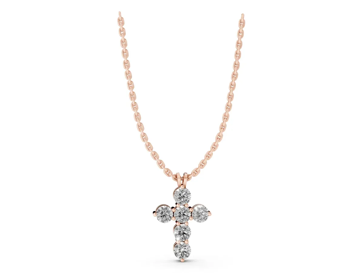 Round Diamond Prong Set Cross Pendant Rose gold