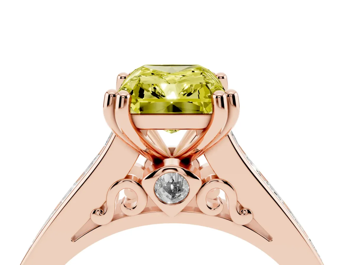 Fancy Yellow Radiant Cut Cut Channel Set Solitaire Engagement Ring with Prong Setting Rose gold