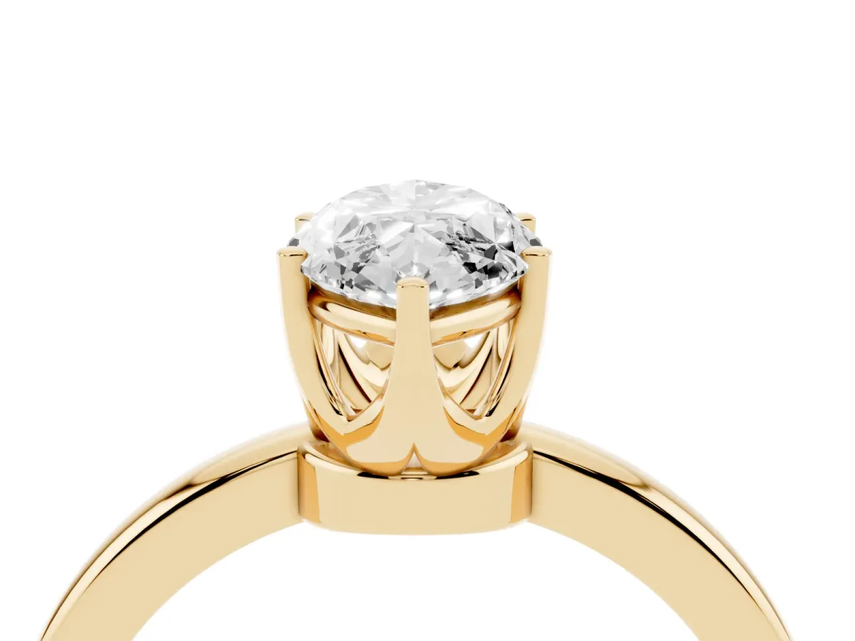 Marquise Cut Solitaire Diamond Ring with Six-Prong Setting on a Classic Band Yellow gold