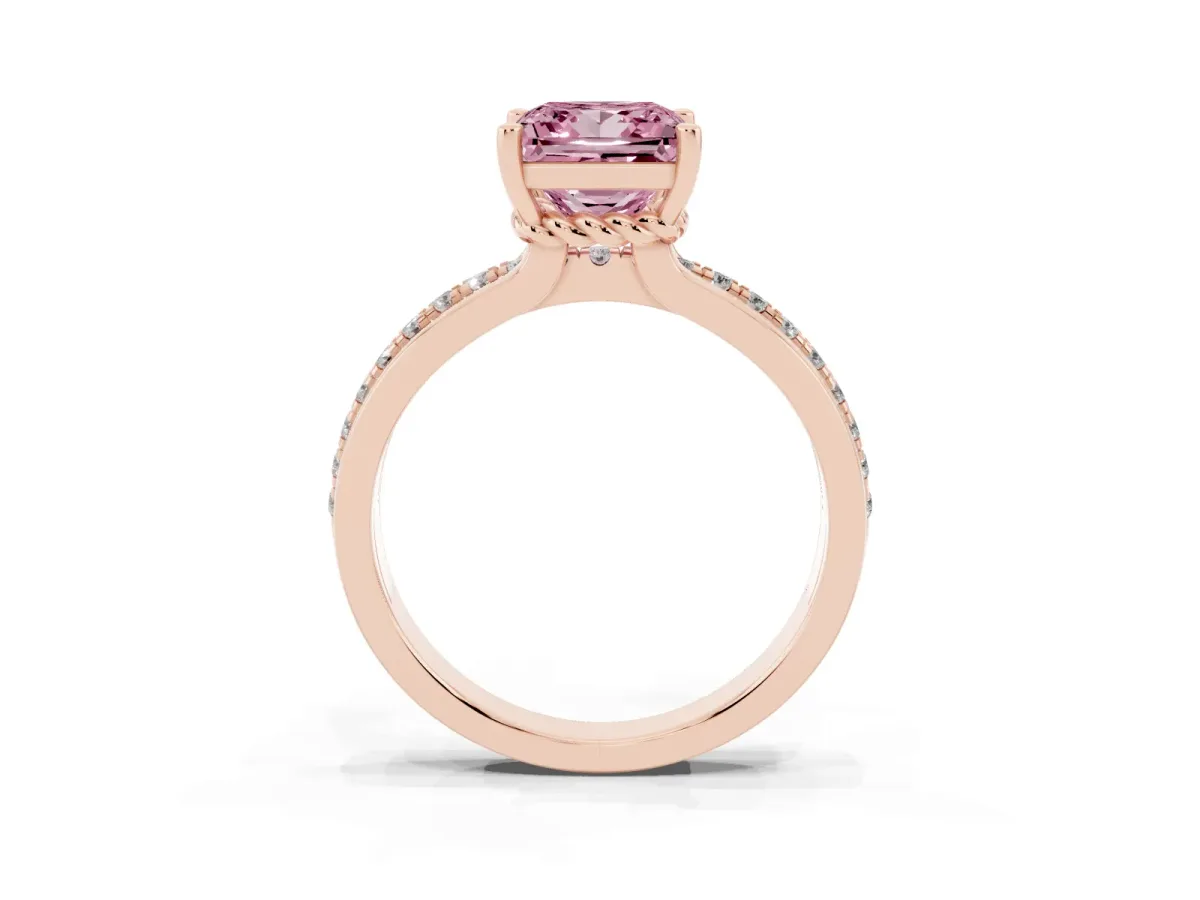 Fancy Pink Princess Cut Solitaire Diamond Ring with Channel Set Band and Six-Prong Setting Rose gold