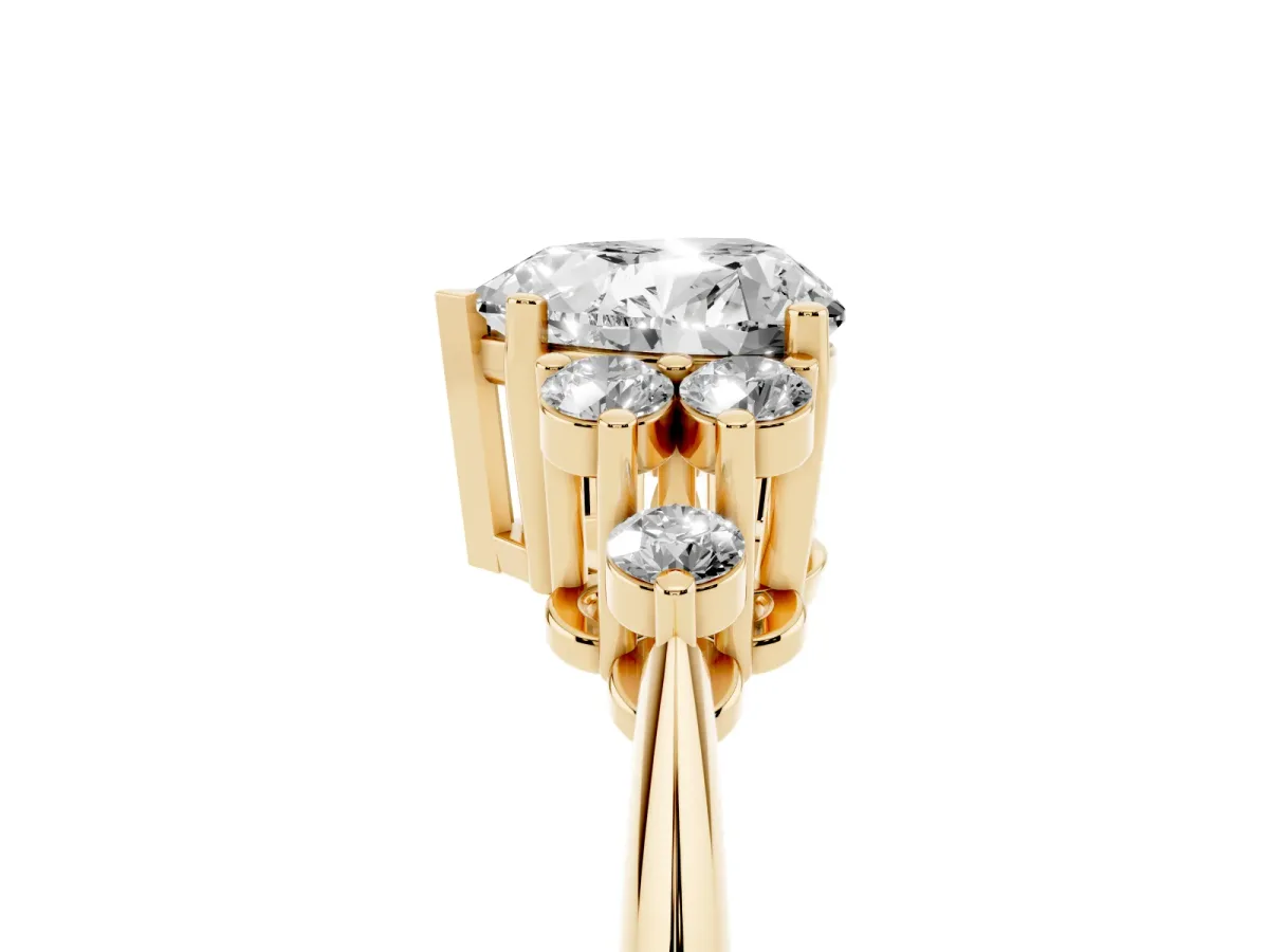 Heart Cut Cut Diamond Cluster Ring with Solitaire Band and Four-Prong Setting Yellow gold