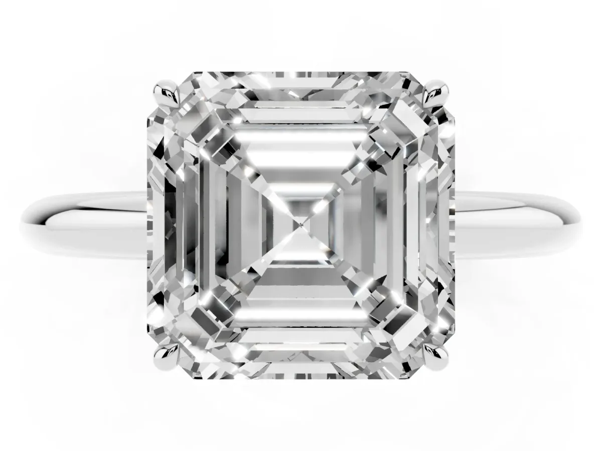 Asscher Cut Brilliant Solitaire Engagement Ring with Six-Prong Setting and Classic Band Silver