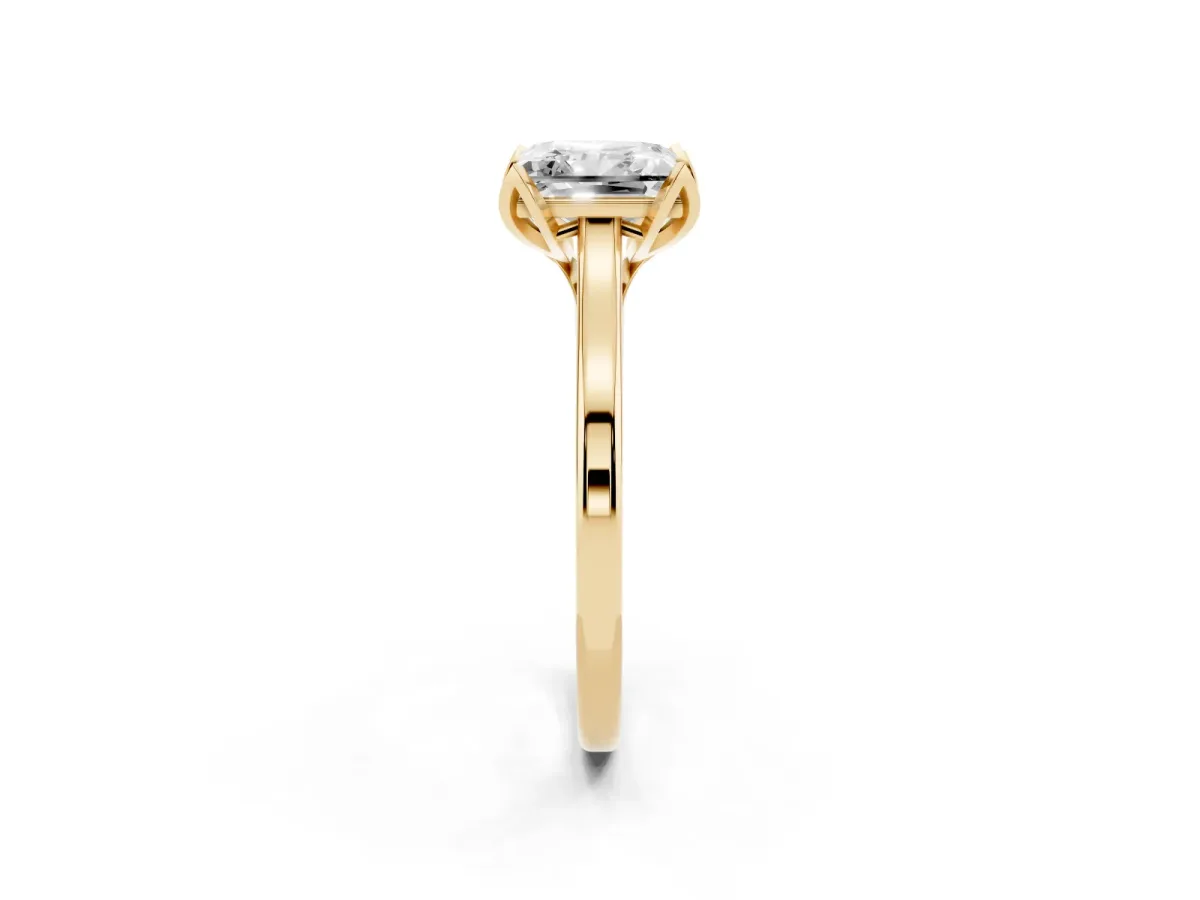 Princess Cut Diamond Solitaire Ring with Flower Prong Setting and Classic Band Yellow gold