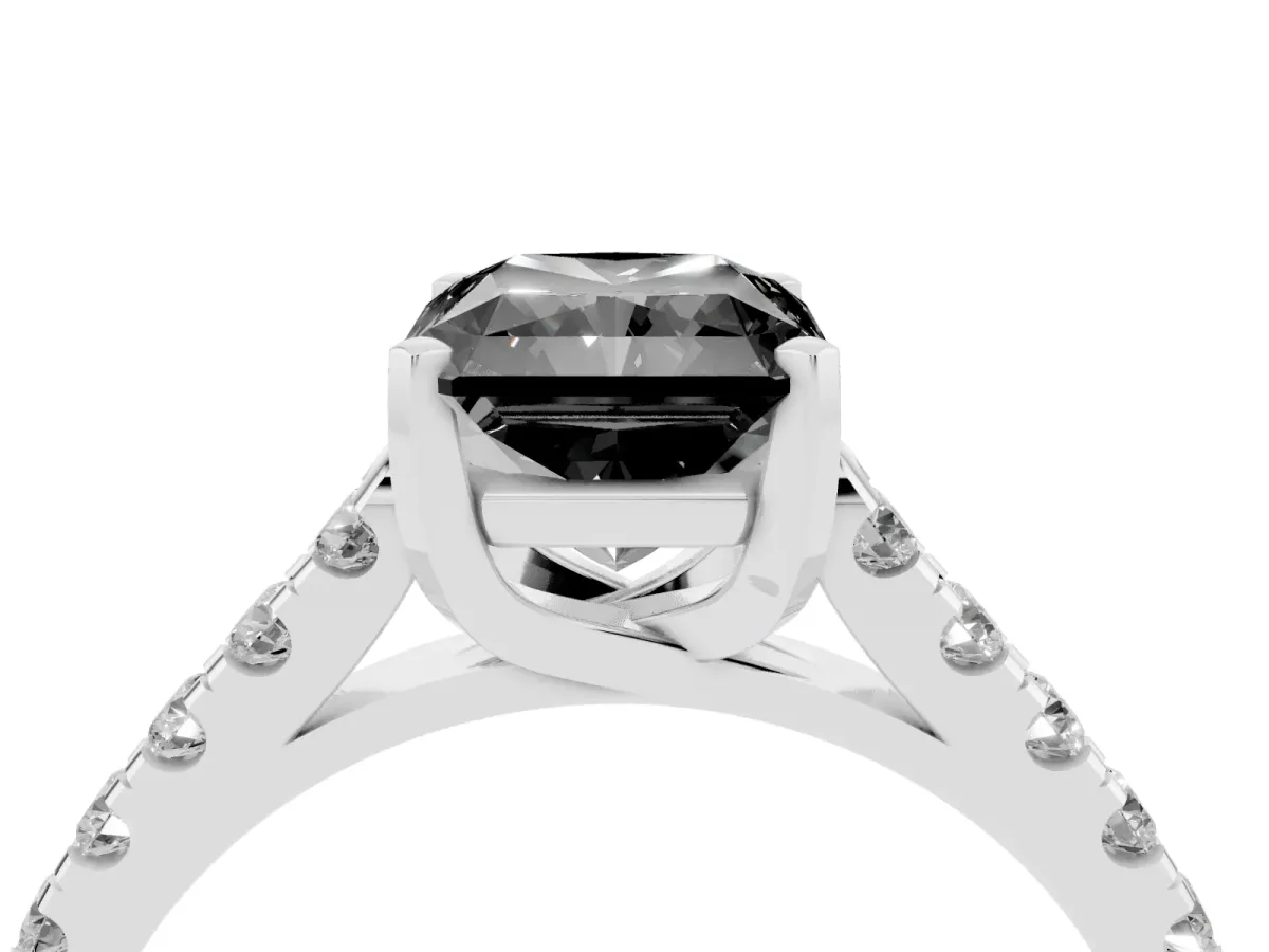 Fancy Black Radiant Cut Diamond Pavé Band Solitaire Ring with Prong Setting Platinum