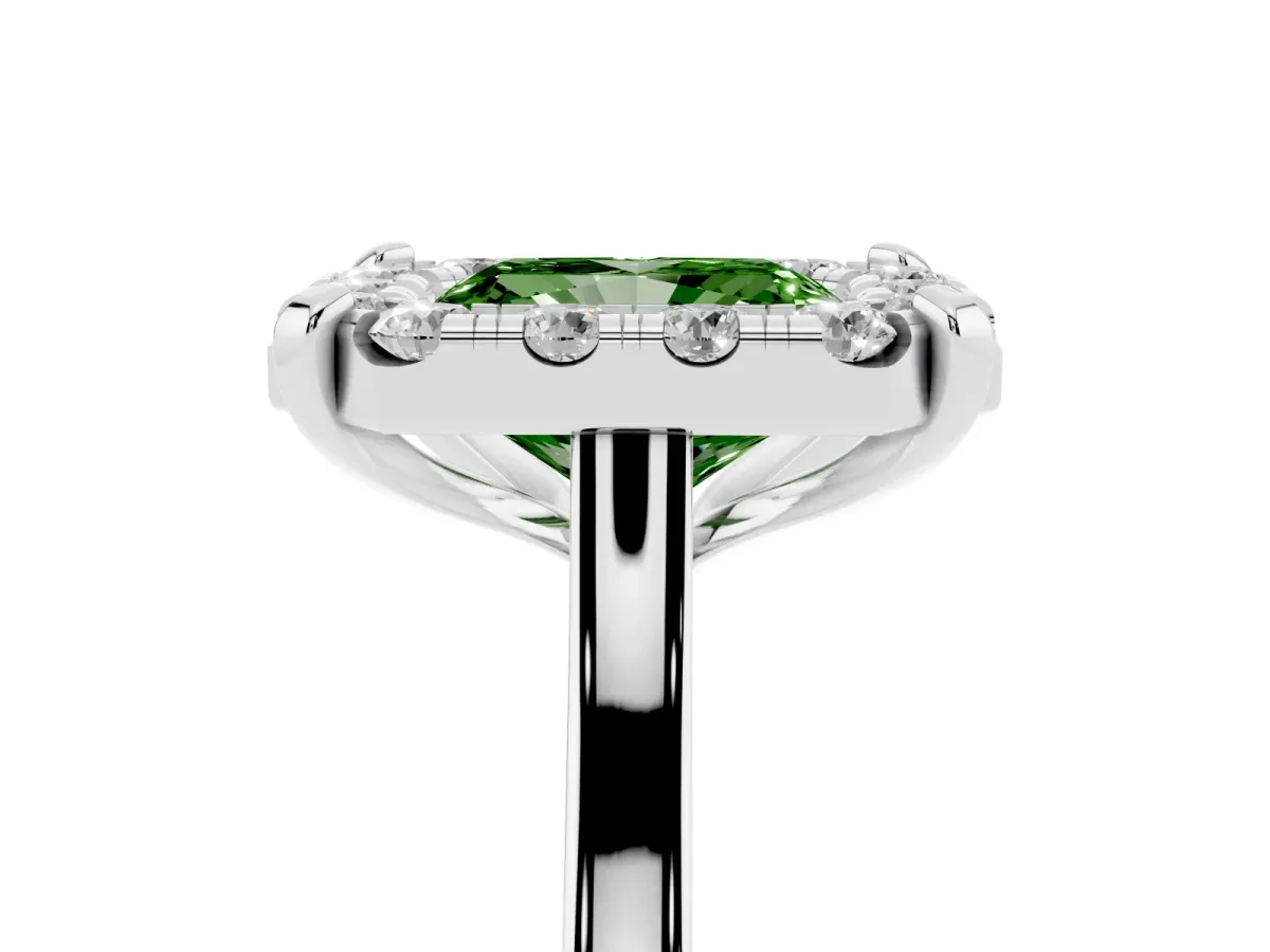 Fancy Green Radiant Cut Diamond Cluster Halo Solitaire with Four-Prong Setting Silver