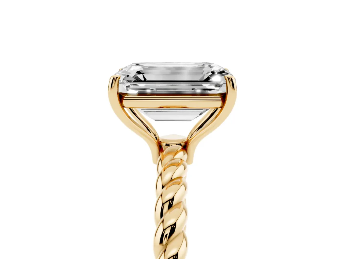 Emerald Cut Solitaire Twisted Band 4-Prong Ring Yellow gold
