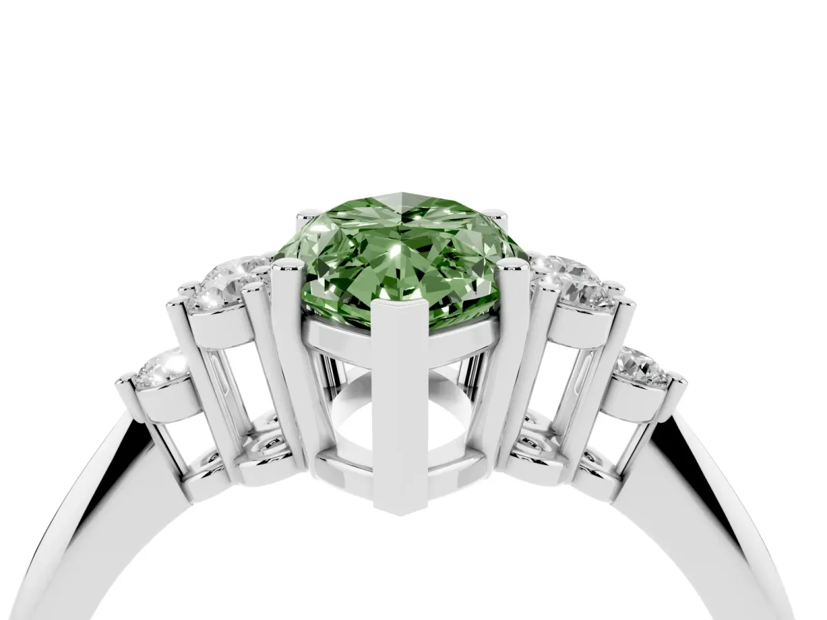 Fancy Green Marquise Cut Cut Diamond Cluster Ring with Solitaire Band and Four-Prong Setting Silver