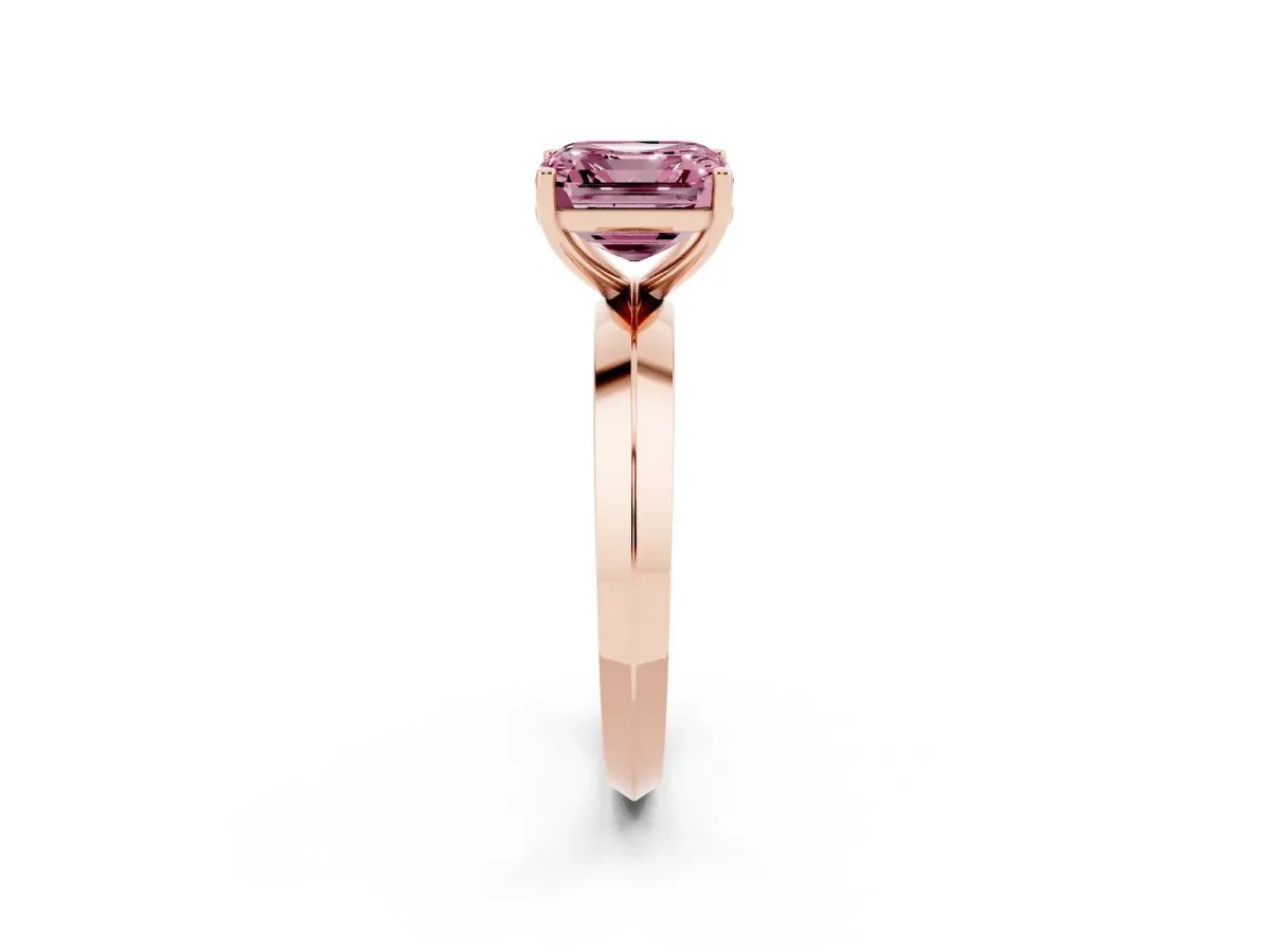 Fancy Pink Asscher Cut Cut Solitaire Engagement Ring with Flat Band and Four-Prong Setting Rose gold
