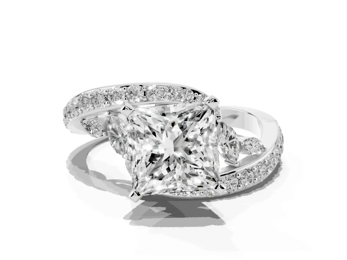 Princess Cut Solitaire with Pavé Twist Band and Four-Prong Setting Silver