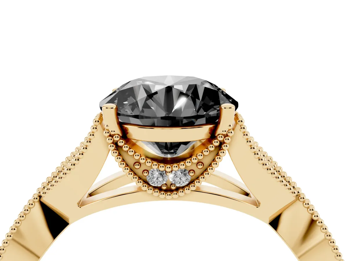 Fancy Black Round Cut Cut Diamond Twisted Band with Milgrain Pave Setting and Four-Prong Setting Yellow gold