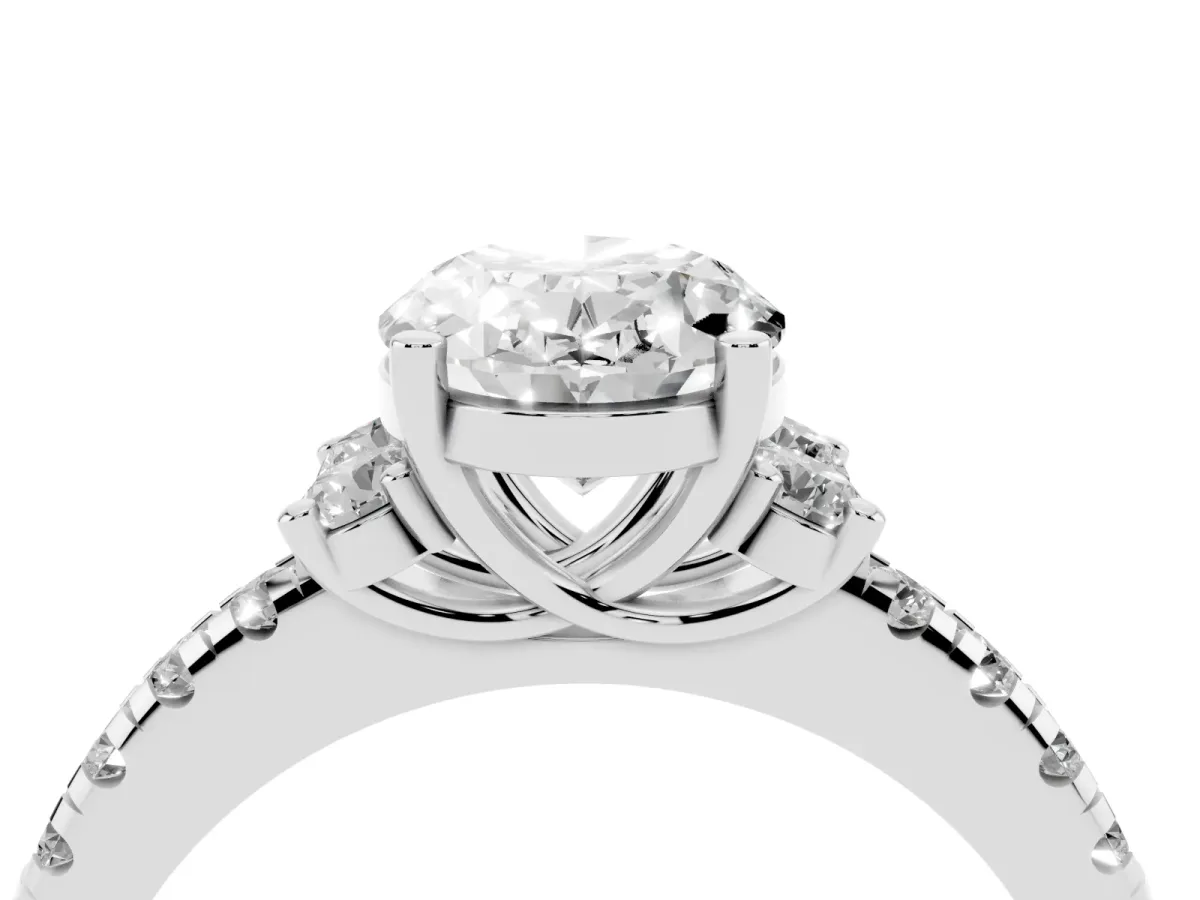 Oval Cut Diamond Three-Stone Pave Band with Four-Prong Setting Platinum