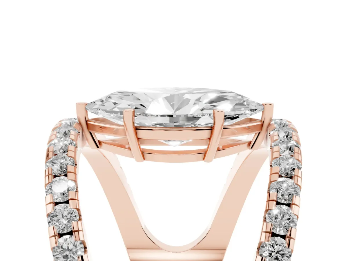 Marquise Cut Solitaire Split Shank Pave Diamond Ring Rose gold
