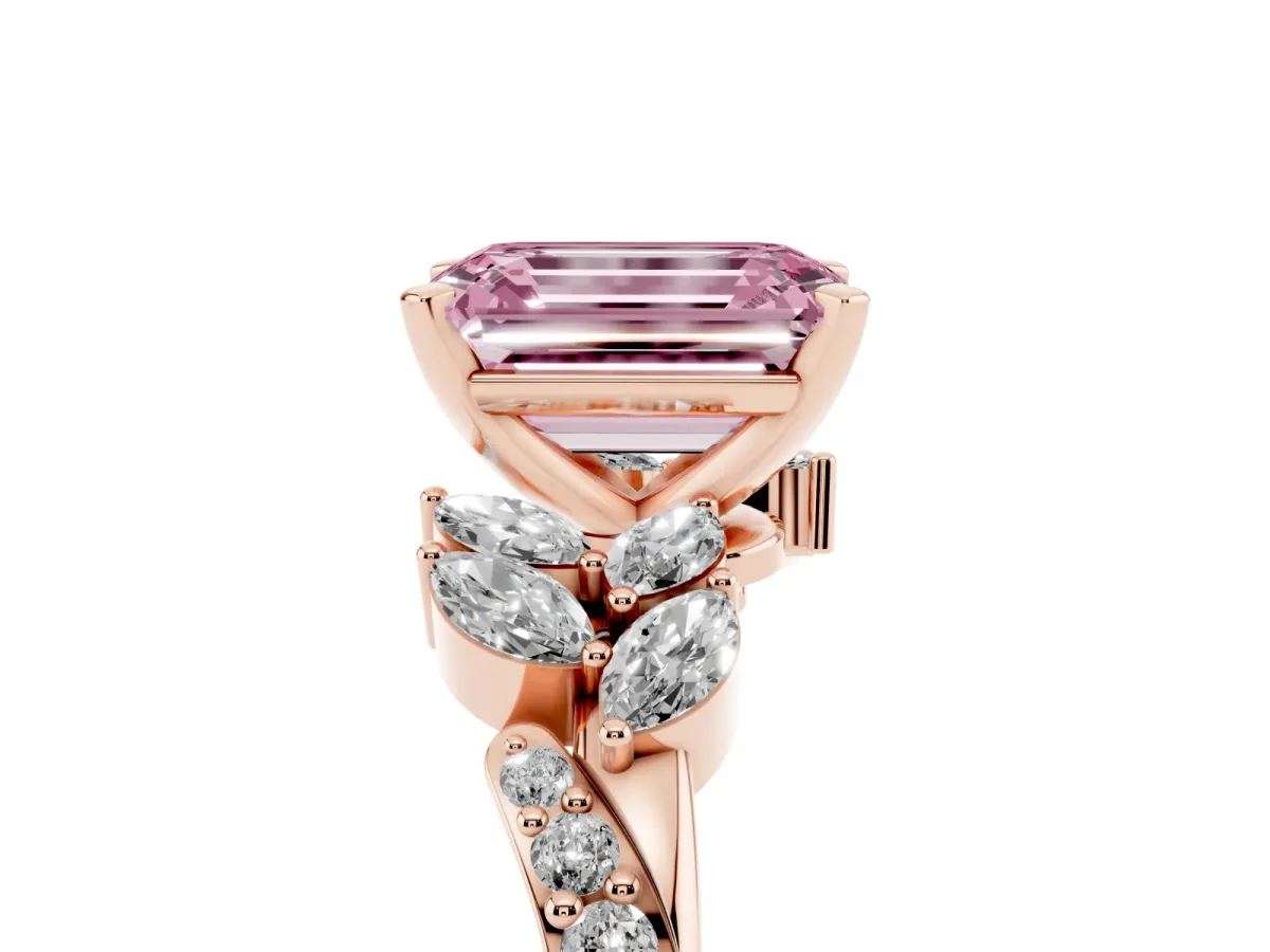 Fancy Pink Emerald Cut Solitaire Marquise Twist Band with Six-Prong Setting Rose gold