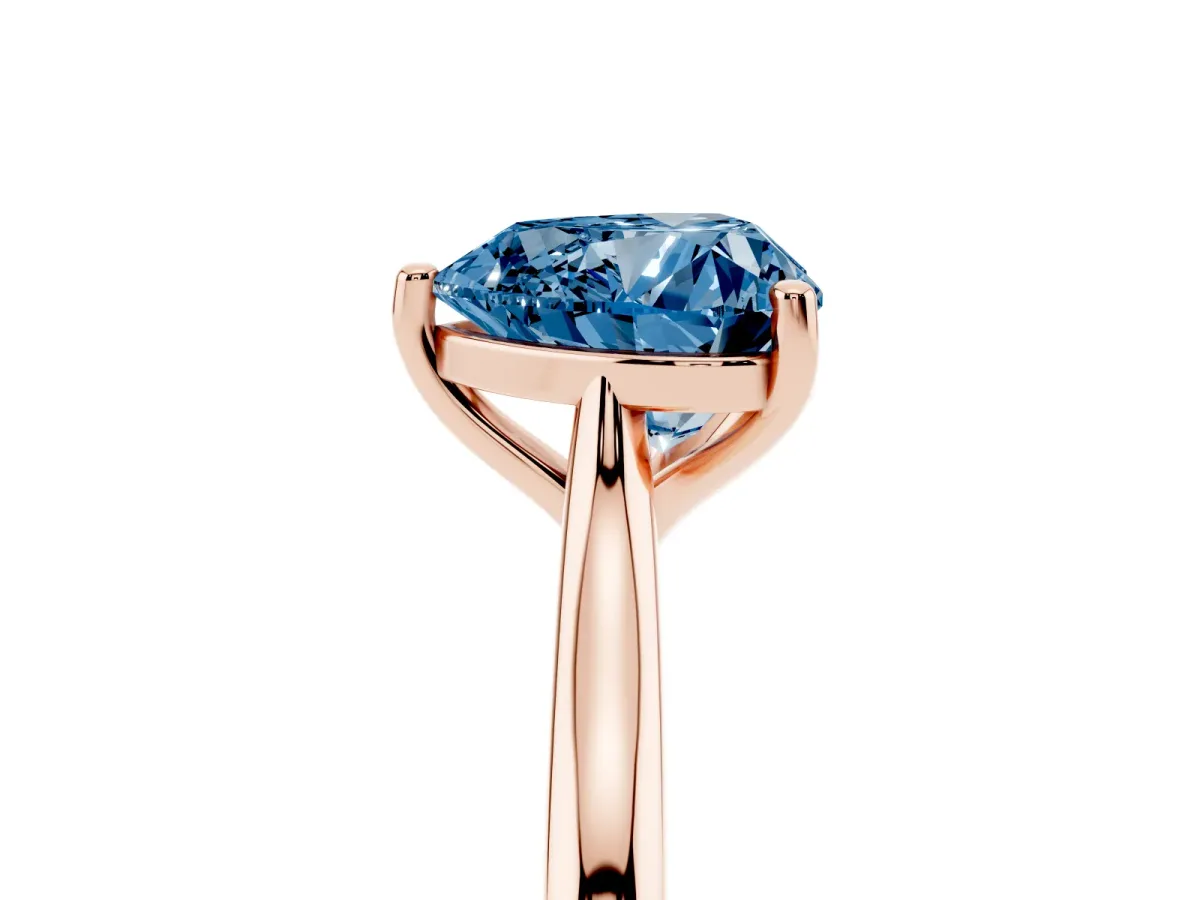 Fancy Blue Heart Cut Cut Solitaire Ring with Cathedral Band and Four-Prong Setting Rose gold
