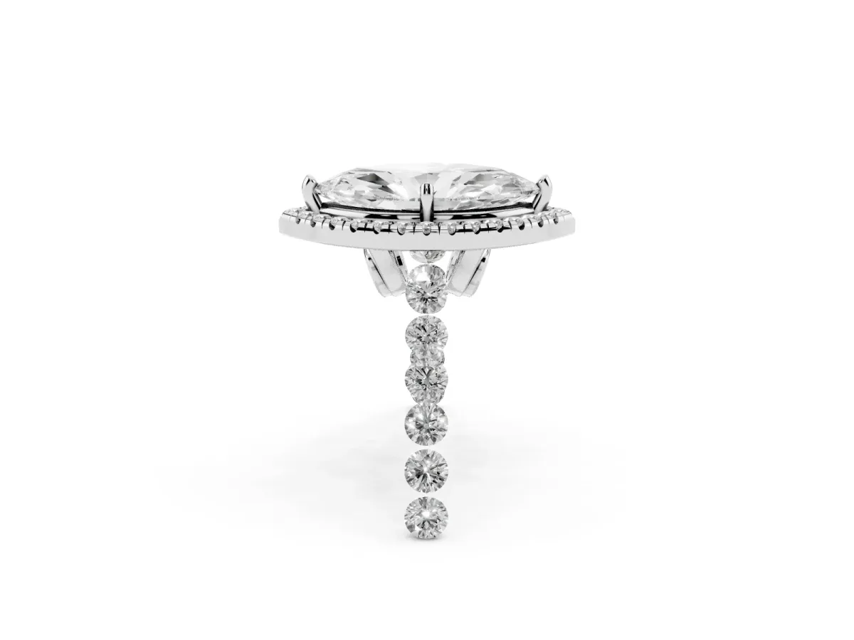 Marquise Cut Halo Pavé Diamond Engagement Ring with Four-Prong Setting Silver