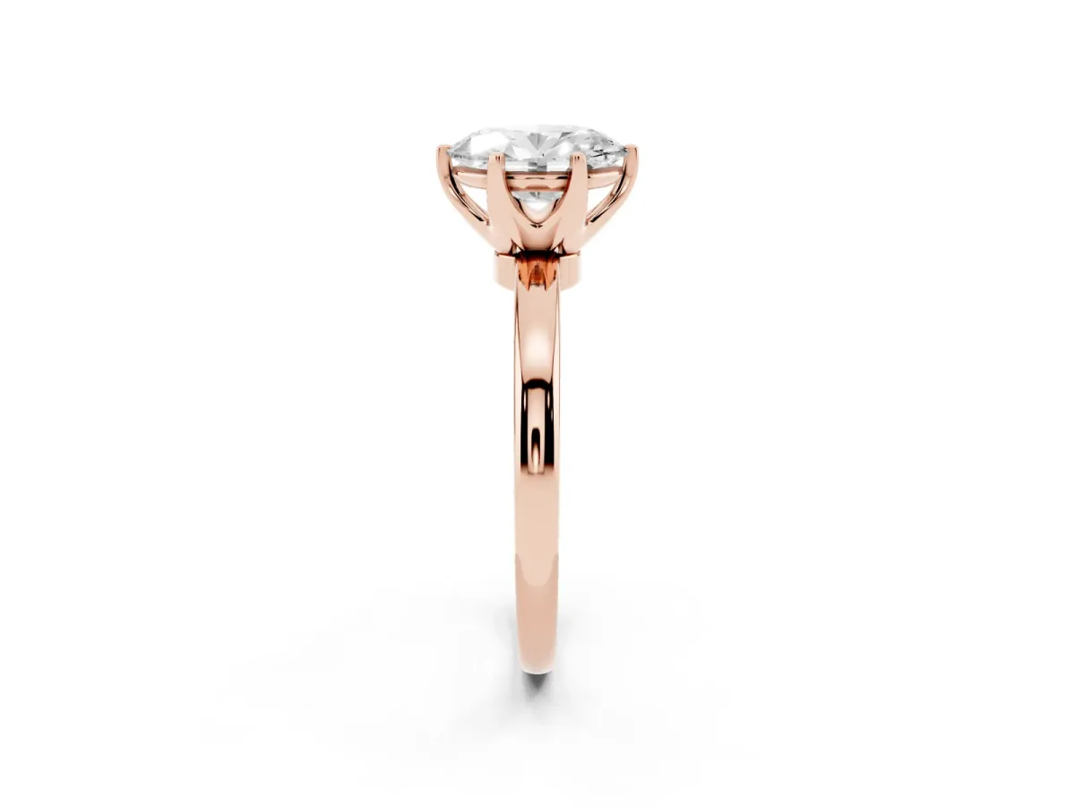 Oval Cut Solitaire Diamond Ring with Six-Prong Setting on a Classic Band Rose gold