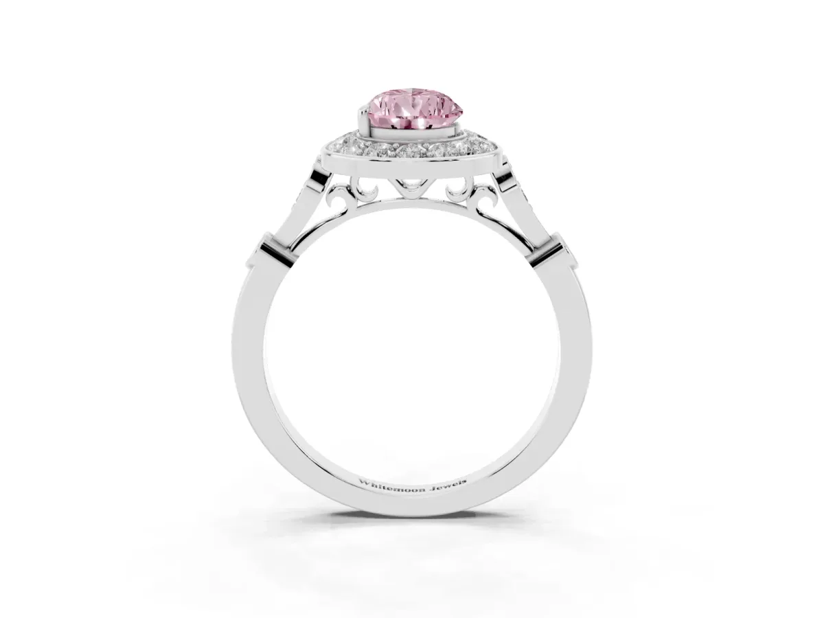 Fancy Pink Pear Cut Halo Diamond Engagement Ring with Twisted Band and Four-Prong Setting Silver