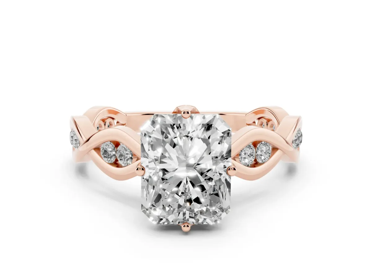 Radiant Cut Solitaire Twist Band with Leaf Prong Setting Rose gold
