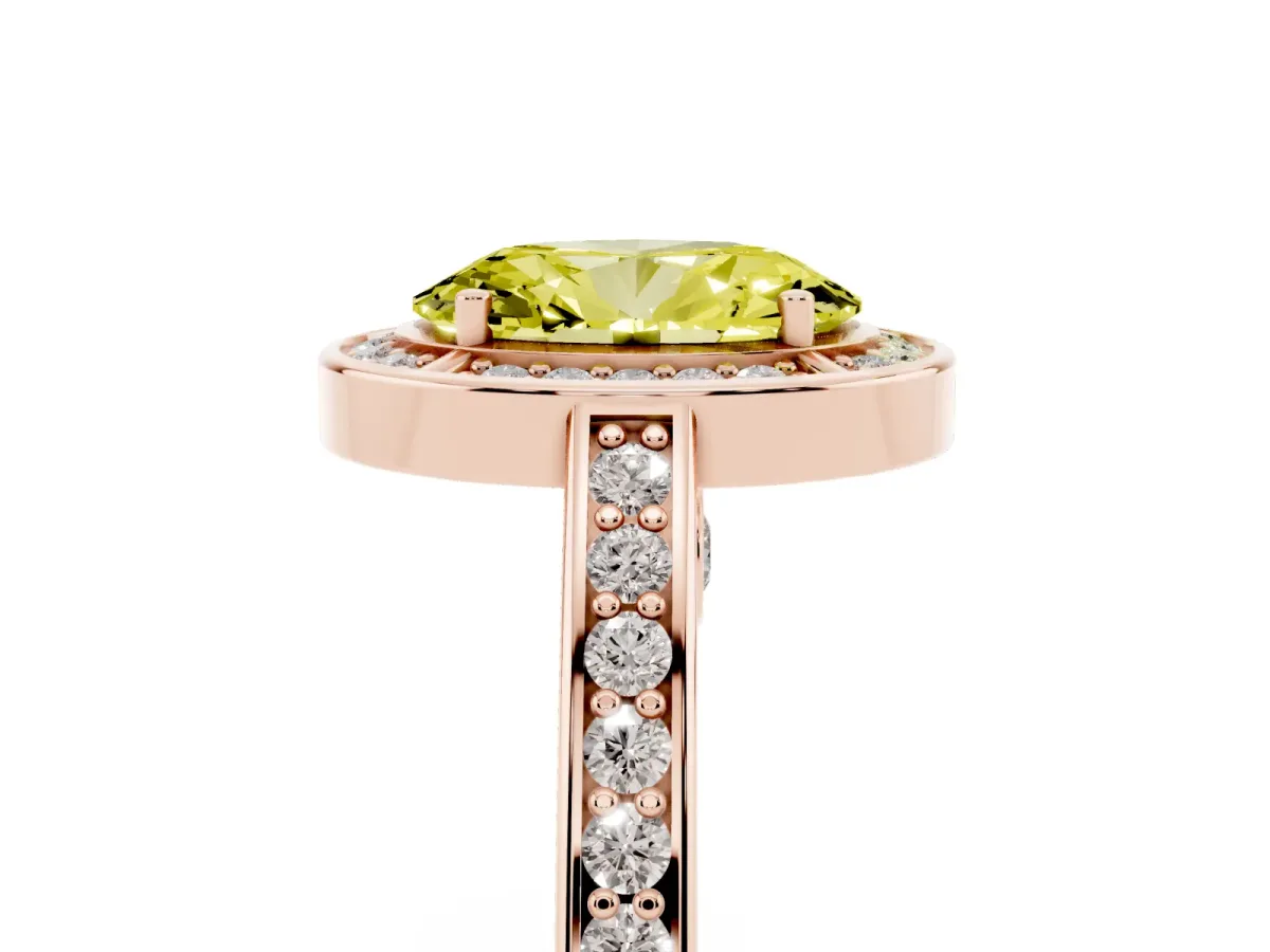 Fancy Yellow Oval Cut Cut Halo Pave Split Shank Prong Setting Ring Rose gold