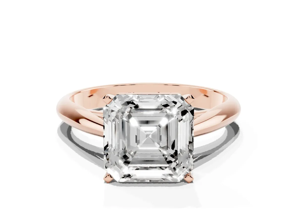 Asscher Cut Diamond Solitaire Engagement Ring with Cathedral Setting and Four-Prong Mount Rose gold