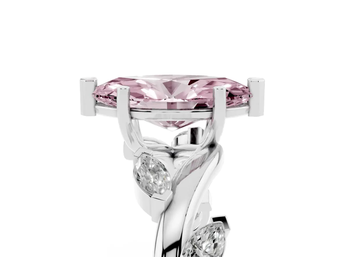 Fancy Pink Marquise Cut Solitaire Twisted Band Marquise Accent Prong Setting Ring Silver