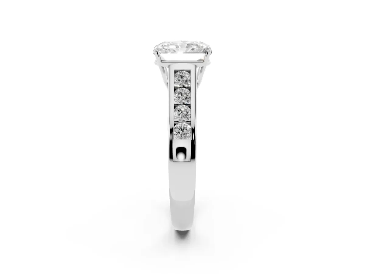 Radiant Cut Solitaire Channel-Set Diamond Engagement Ring with Four-Prong Setting Silver