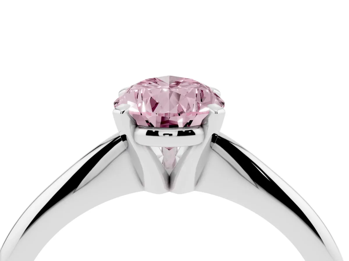 Fancy Pink Pear Cut Cut Solitaire Ring with Four-Prong Setting on a Classic Band Platinum